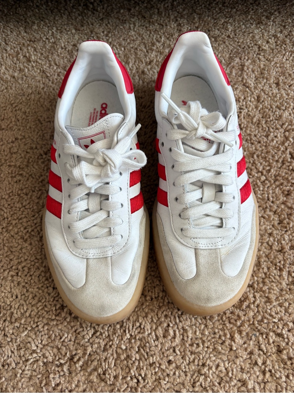 adidas White Samba Sneakers with Red Stripes